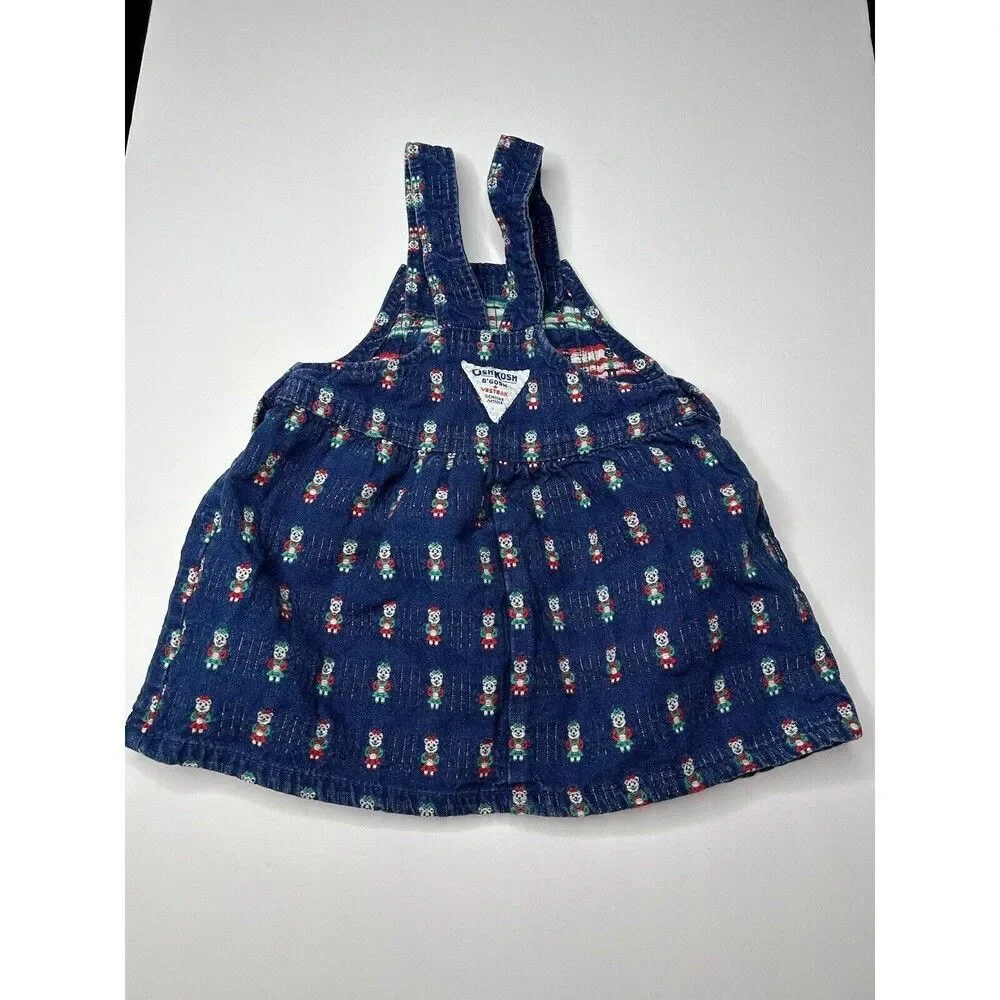Vintage OshKosh B’Gosh Overall Dress Denim Bear Vestback Made In USA 100% cotton